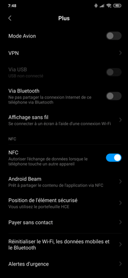 les fonctions Android Beam et NFC