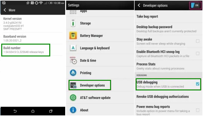 activer le mode Débogage USB sur htc