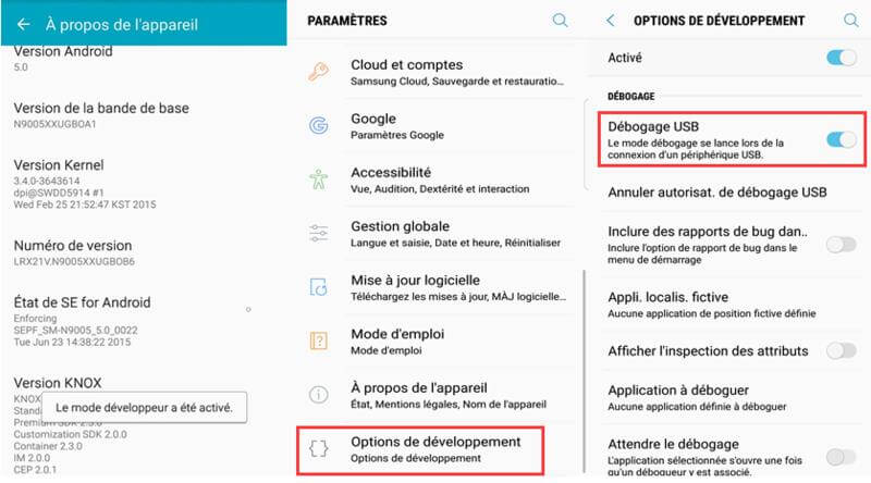 activer débogage USB sur Android