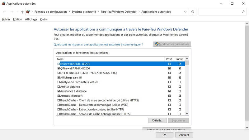 autoriser de l'application