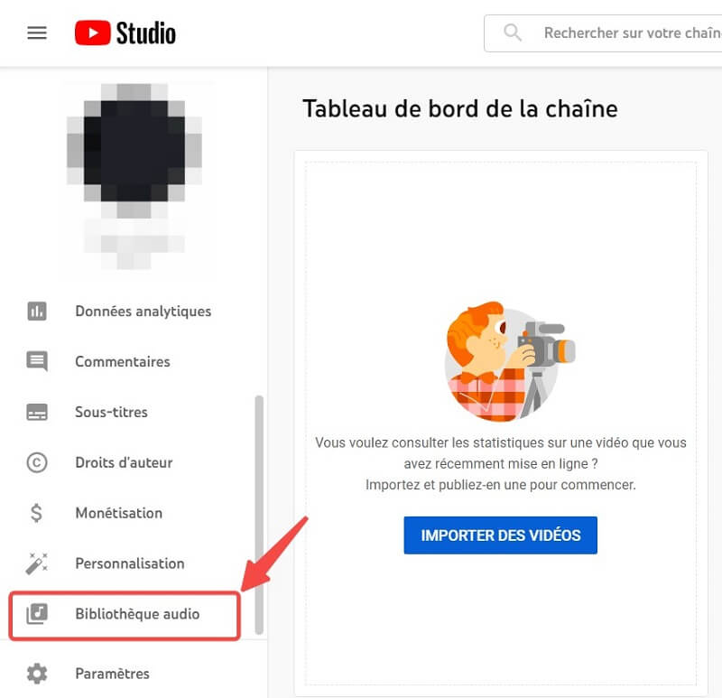 Bibliothèque audio de YouTube Studio