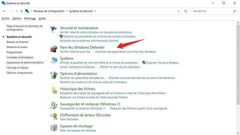 pare-feu Windows Defender