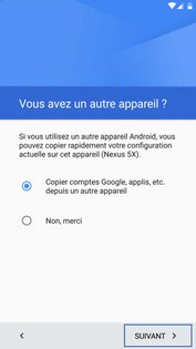 Sélectionnez l’option « Copier comptes Google, applis, etc. depuis un autre appareil »