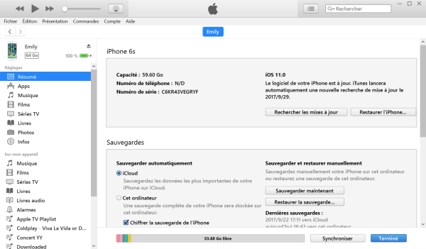 Sauvegardez votre iPhone avec iTunes