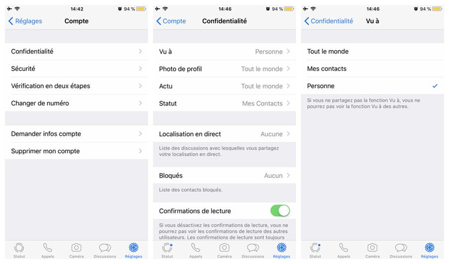 cacher votre statut en ligne sur WhatsApp