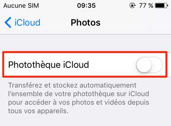 désactiver bibliothèque de photos iCloud