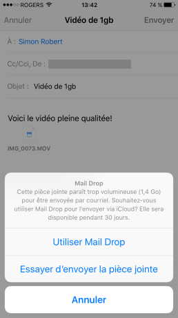 utiliser Mail Drop pour envoyer des pièces jointes