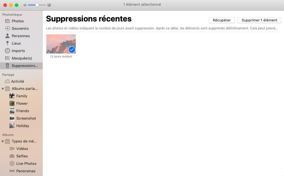 Les photos supprimées sur Mac