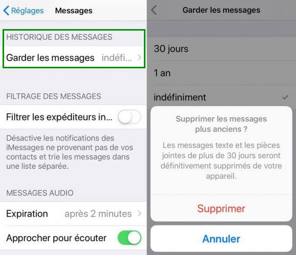 Conserver les messages pour toujours