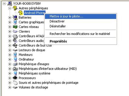 Mettre à jour le pilote USB du téléphone Android