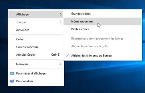 Afficher les icônes du bureau sur Windows