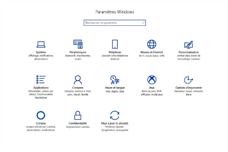 paramètres windows