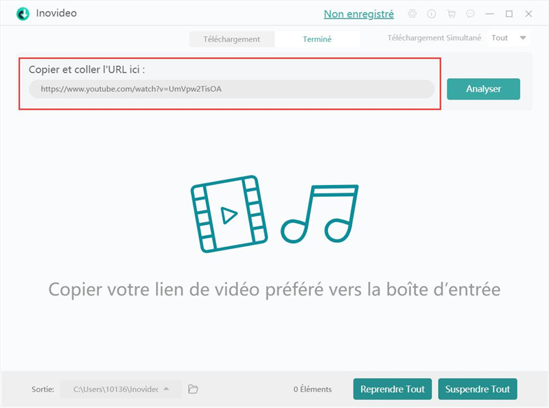 Coller l’adresse de la musique YouTube sur Inovideo