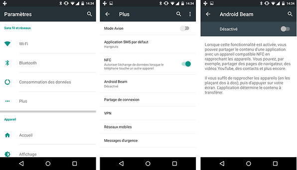 les fonctions Android Beam et NFC