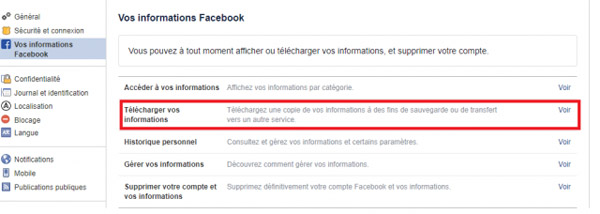 Télécharger vos informations Facebook