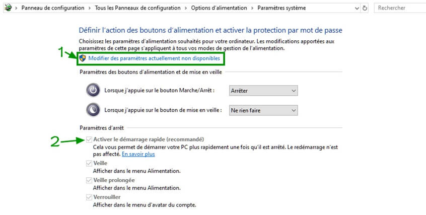 Activer le démarrage rapide sur Windows