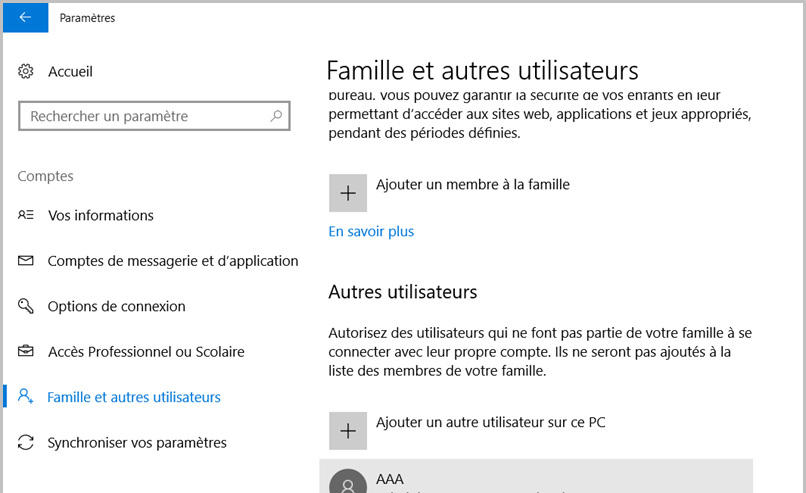 Ajouter un autre utilisateur sur ce PC