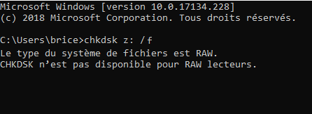 CHKDSK n'est pas disponible pour les lecteurs RAW