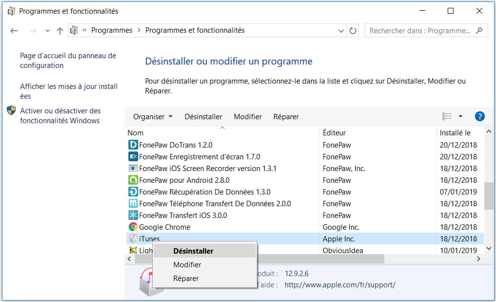 Réparer iTunes sur Windows