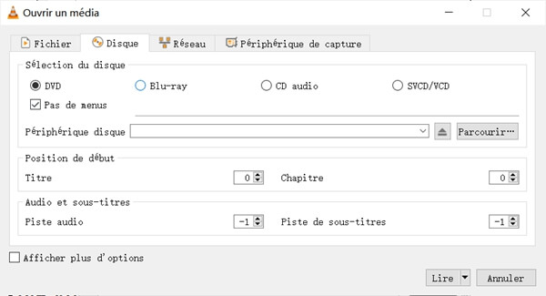 Cliquer l'onglet Disque dans VLC