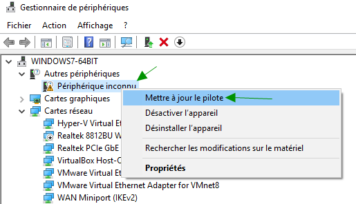 Mettre à jour du pilote du port USB