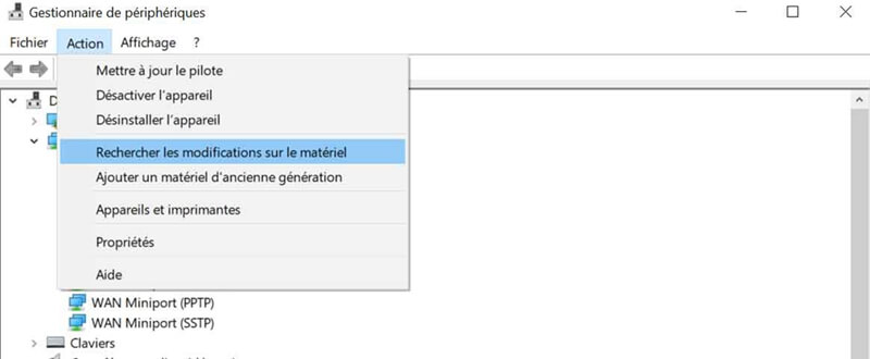 Rechercher les modifications sur le matériel sur Windows
