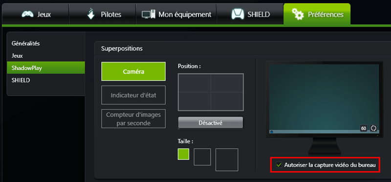 autoriser la capture du bureau
