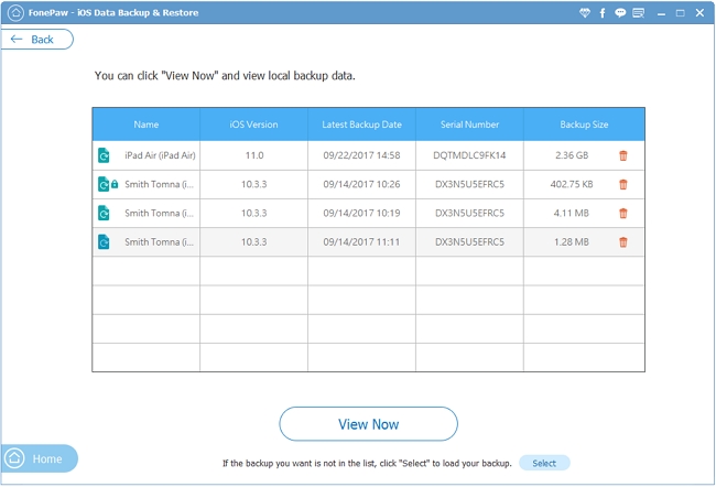 Click Backup to Analyze