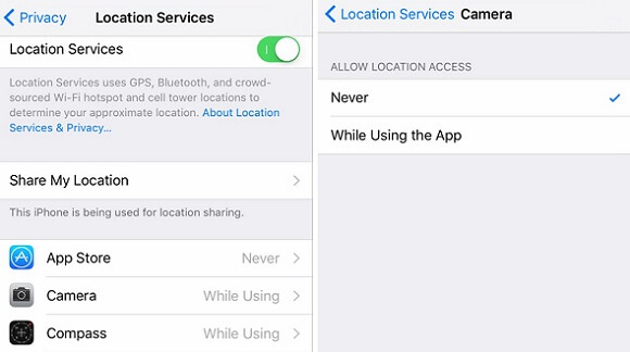 Disable Camera in Location Service