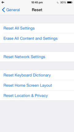 Reset Location and Privacy