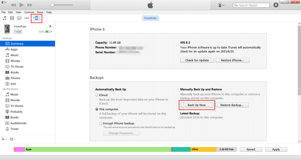 Back Up iPhone to iTunes