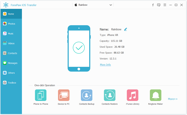 Main Interface of FonePaw iOS Transfer