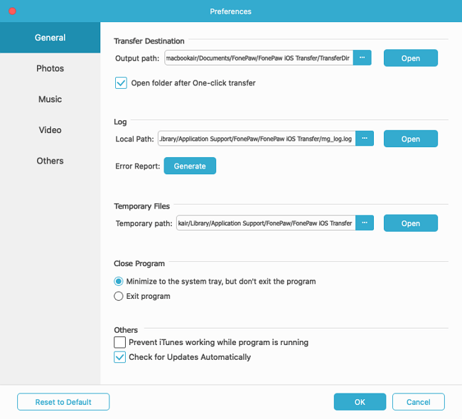 Enter the Preferences of iOS Transfer (Mac)