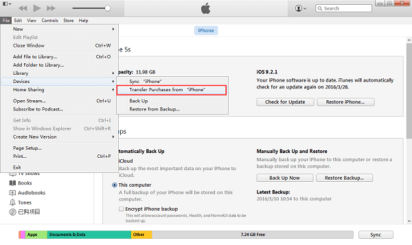 Transfer Purchases from iPhone to iTunes