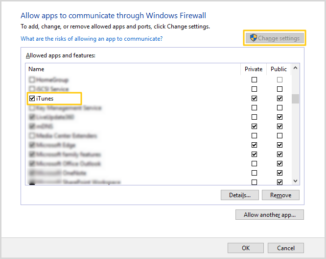Firewall Allow iTunes