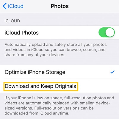 Scarica e conserva le foto originali da iCloud