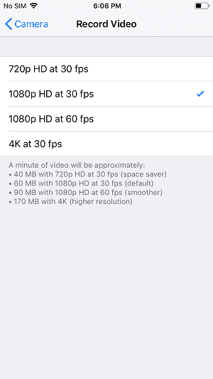 Record Video Settings