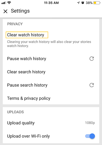Clear Watch History on YouTube