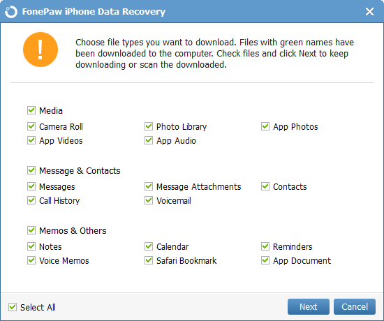 Choose File Types of iCloud Backup