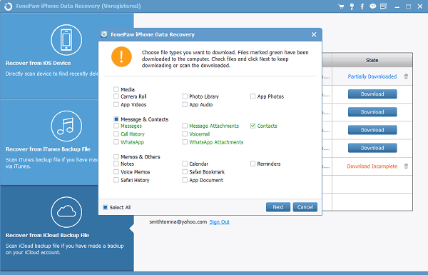 Recover Contact of iCloud Backup