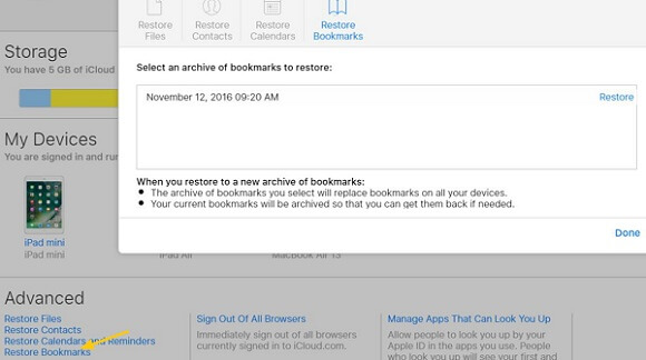 Recover Safari History on iCloud