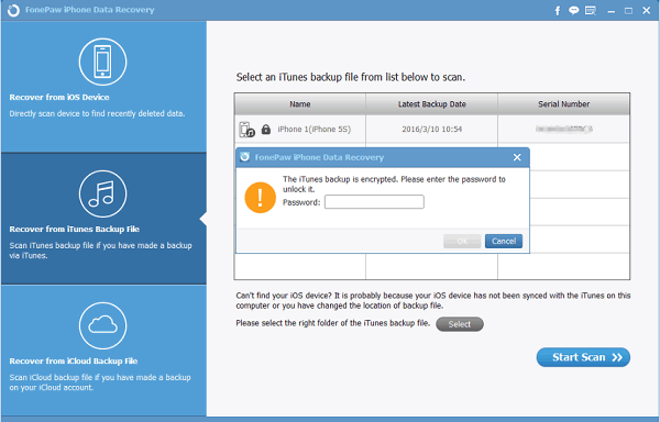 Scan Encrypted iTunes Backup