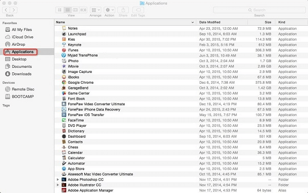 Find FonePaw in Finder