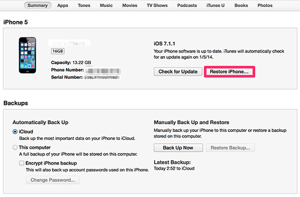 Restore iPhone from iTunes