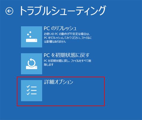 トラブルシューティング 詳細オプション