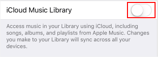 「iCloudミュージックライブラリ」をオフ
