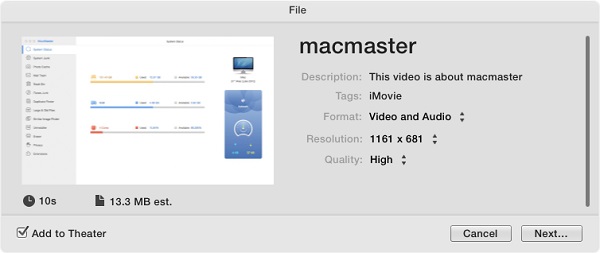 Export iMovie to MP4 or MOV