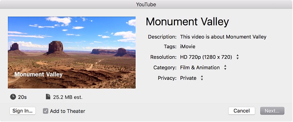 Export iMovie to YouTube