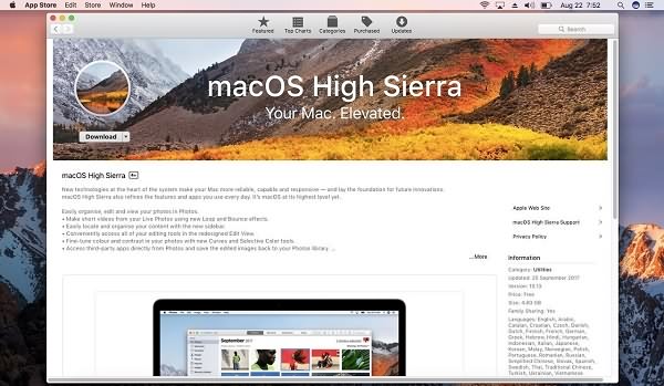 Download High Sierra from App Store