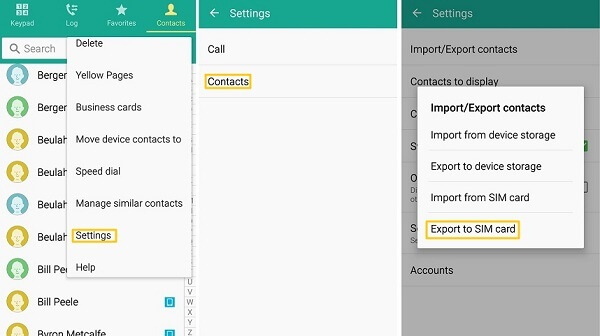 Export Android Contacts to SIM Card